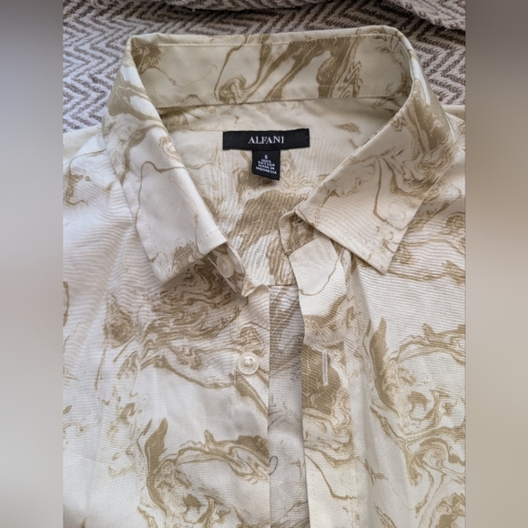 Alfani Cream and Brown Swirl Pattern Shirt - Picture 3 of 8